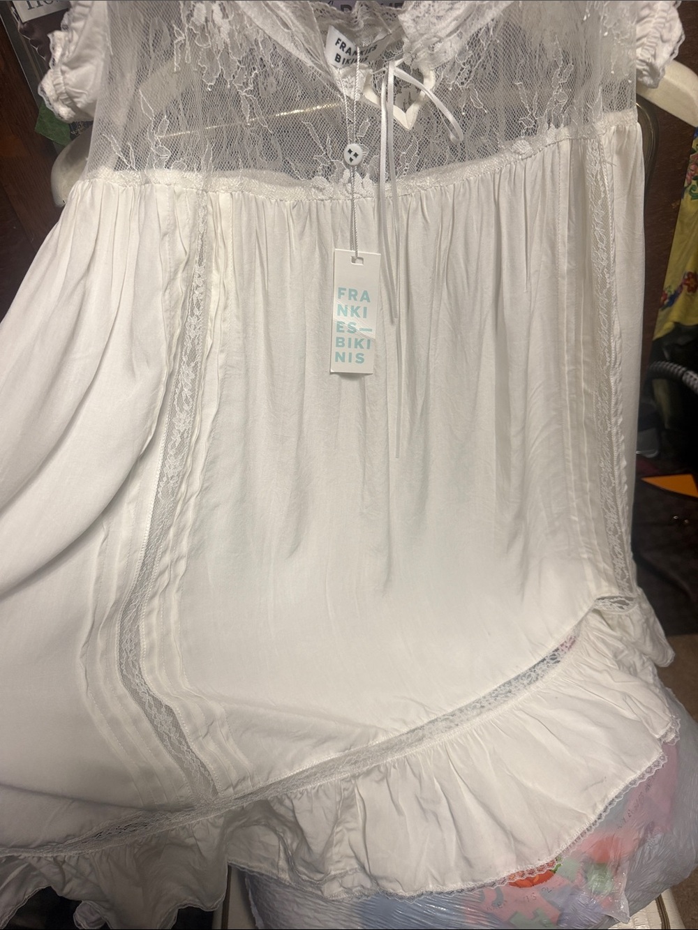Frankie's Bikinis White Lace-Trim Chemise - Picture 3 of 6
